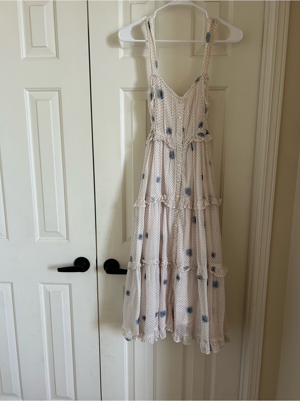 Free People Cream Maxi Dress with Blue Floral Print